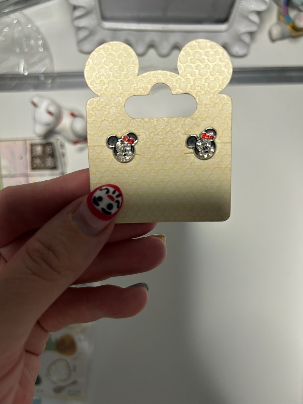Disney Crystal Minnie Mouse Stud Earrings with Red Bows